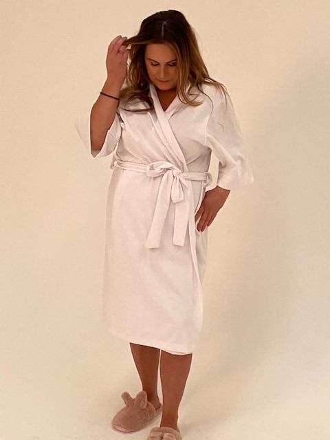Lisas Lacies Stretch Cotton 3/4 Dressing Gown - White