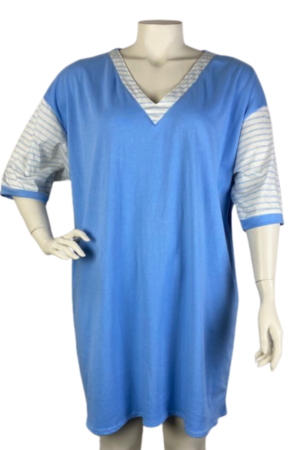 Lisas Lacies Veronica Short Nightie With Stripe Sleeves - Sky Blue