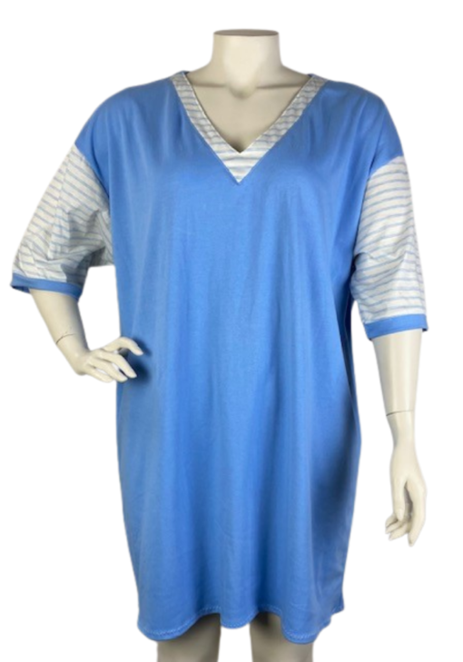 Lisas Lacies Veronica Short Nightie With Stripe Sleeves - Sky Blue