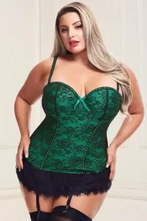 Shardae Lace Bustier & Thong - Green