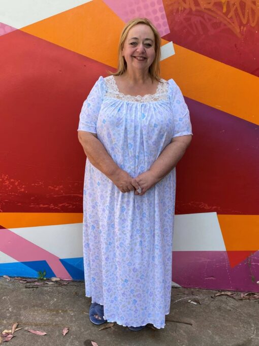 Lisa's Lacies Sweet Dreams Pattern Print Nightie - Blue Spray