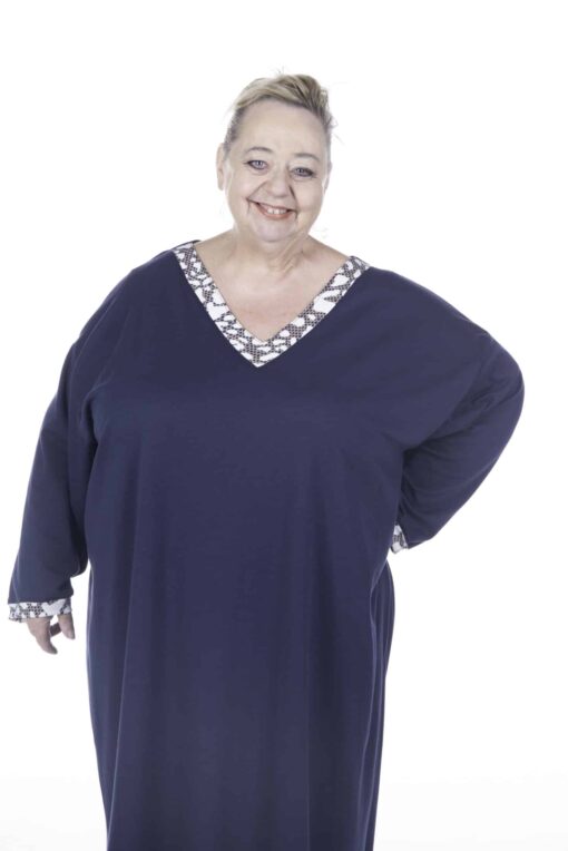 Lisa's Lacies Veronica Long Nightie - Navy with Animal Trim - Image 2