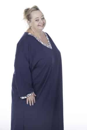 Lisa's Lacies Veronica Long Nightie - Navy with Animal Trim
