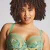Panache Esme Balcony Bra – Wonderland with sage base, blossom print, and swooping cranes. Elegant summer lingerie with comfortable support and flattering fit.