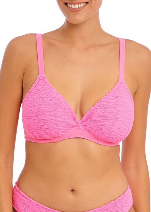 Freya Ibiza Waves Candy Pink Sorbet Plunge Bikini Top with cup sizes - front view