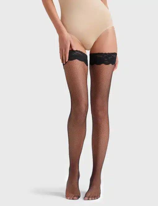 Ambra Lace Top Fishnet Stay Up Stockings - Image 3