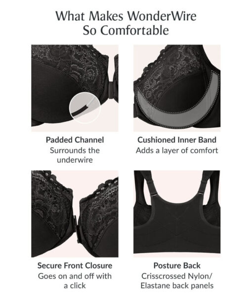 Glamorise Front Closure Posture Back WonderWire Lace UW Bra - Image 8