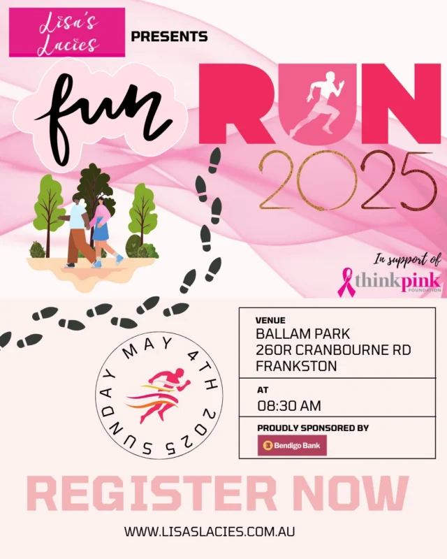 YES YES YES!
Get those registrations in and help us hit our fundraising goal of $20,000 for @think_pink_foundation  The Think Pink Foundation Australia 

#LisasLaciesFunRun2025 #FunRunMelbourne #MelbourneWalks #ThinkPinkFoundation #BreastCancerAwareness #RunForACause #WalkForBreastCancer #MelbourneEvents #ActiveForACause #SupportThinkPink #MelbourneRunners #RunForCharity #FunRunAustralia #PinkRibbonRun #MoveForBreastCancer #LisaLacies #MelbourneFitness #WalkWithPurpose #FunRunForCharity #CurvesInMotion